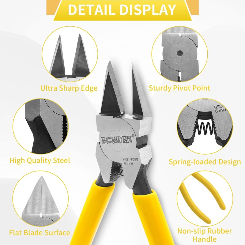 BOOSDEN 6 inch Thin Blade Nipper, Strong, Plastic Model, Precision