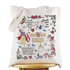 G2TUP Princess White Tote Bag Seven Dwarfs Fans Gift One Bite And All Your Dreams Princess Snow Shoulder Bag Evil Queen Merch (One Bite And TG)