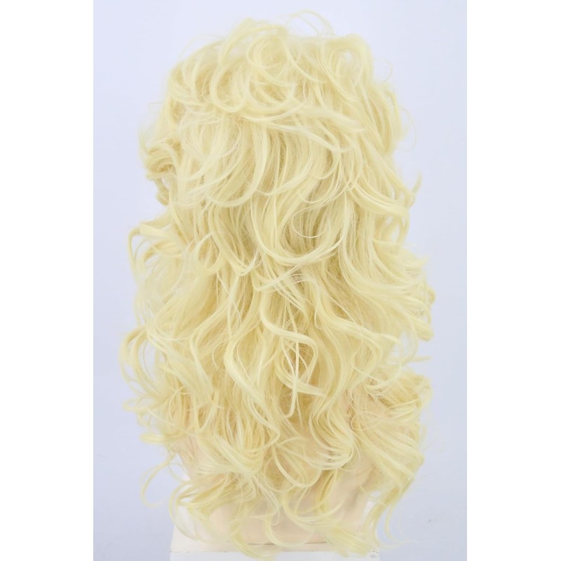 LeMarnia Women's Golden Yellow Fluffy Long Curly Wig Rock Singer