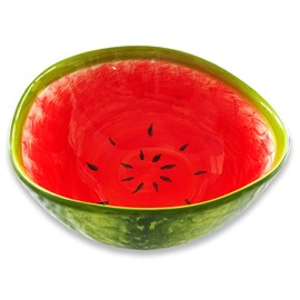 Lashuma Handmade Fruit Bowl Melon Serving Bowl Made of Italian Ceramic in Melon Look, Round Salad Bowl 24 cm