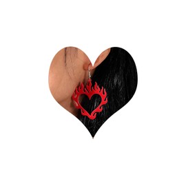 TseenYi Acrylic Flame Earrings, Hollow Heart Dangle Hook Earrings, Large Love Heart Drop Earrings, Heart Spark Ear Hooks, Ear Accessories, Jewelry for Women and Girls (Red), Alloy Steel