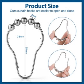 12 Pcs Shower Curtain Hooks, Stainless Steel Shower Curtains Rings Bath Curtain Rings for Bathroom Curtains Rods