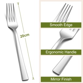 Herogo Fork Set of 6, Stainless Steel Dinner Fork Set, Table Fork with Polished Square Handle, Ideal for Home, Hotel, Restaurant, Durable & Dishwasher Safe, Metal Silver (20 cm)