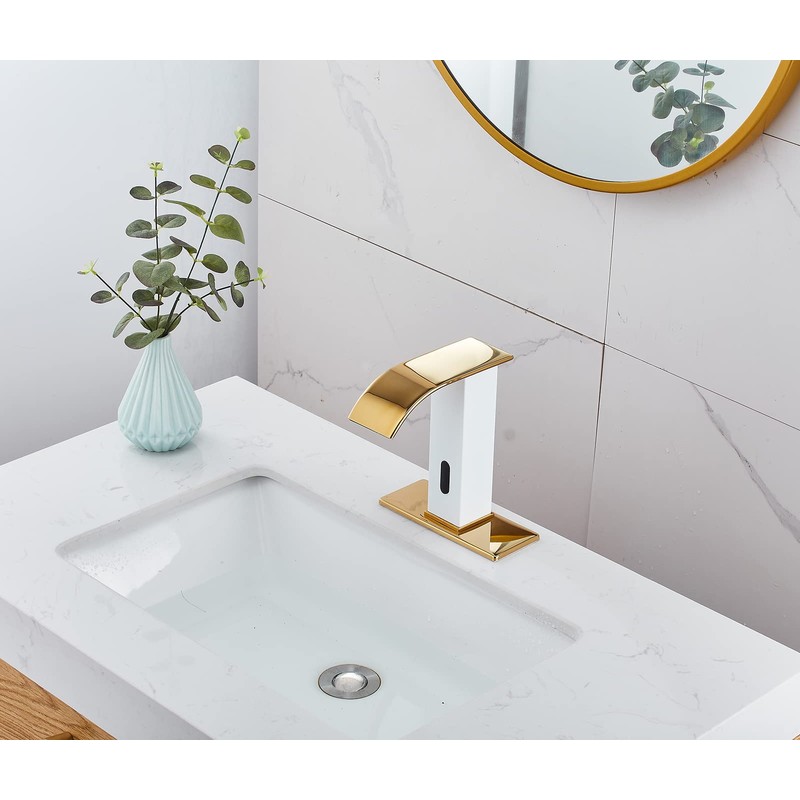 Automatic Touchless Faucet Bathroom White& Gold Waterfall Electronic Motion Sensor