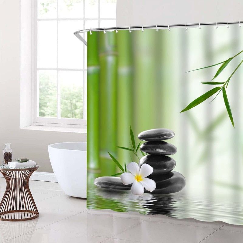 Aeici Shower Curtain 90x180cm Shower Curtain Washable Bamboo Green Pebble