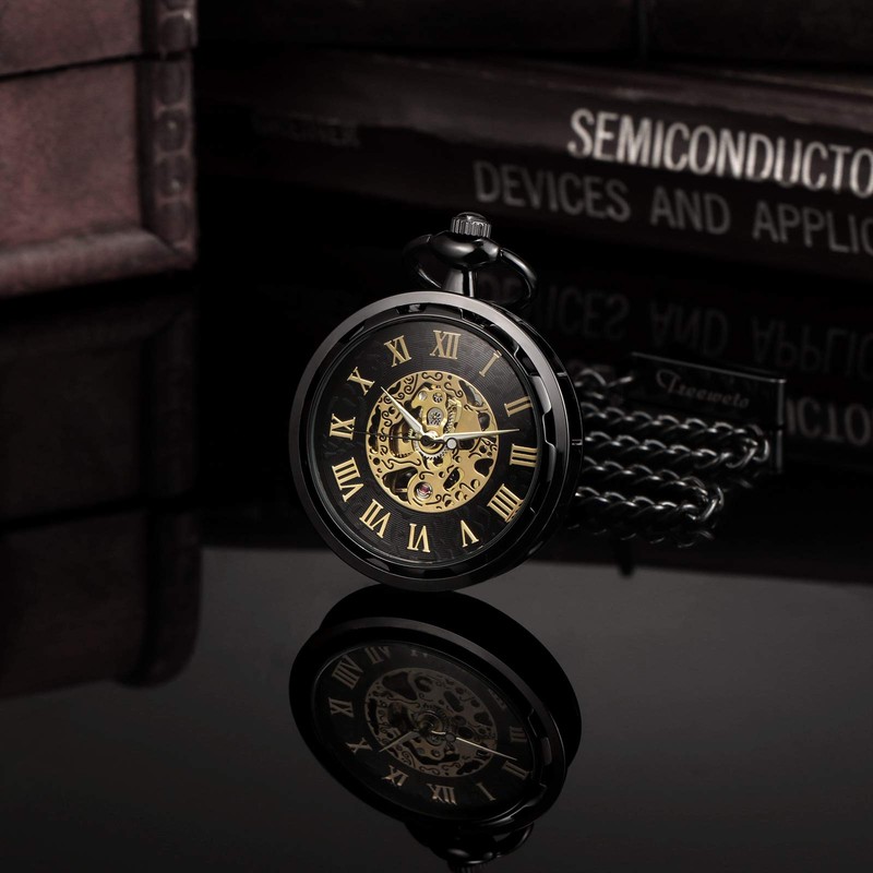 TREEWETO Pocket Watch with Chain Men's Analogue Mechanical Hand Winding