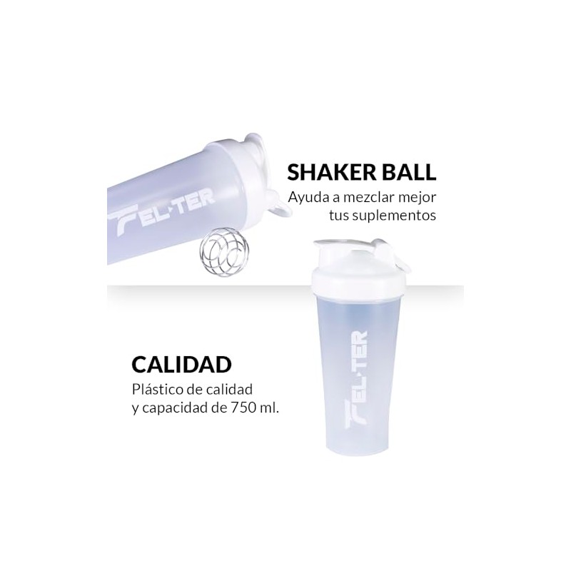 FELTER FITNESS Vaso Shaker para Proteina gym con Mezcladora de