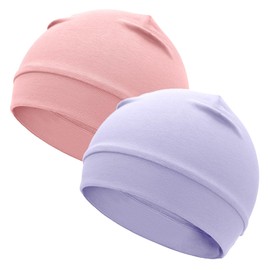 ROYBENS 97% Cotton Skull Caps Beanies for Men Women, Breathable Helmet Liner Sleep Hat Sweat Wicking Cap, Pink & Purple