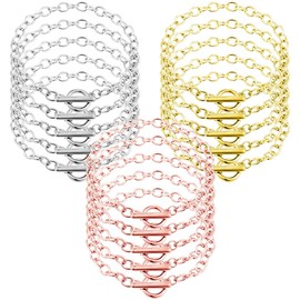 HAIKING 15 PCS Chain Bracelets DIY Jewelry for Charm Jewelry Making (Gold, Silver, Rose Gold)