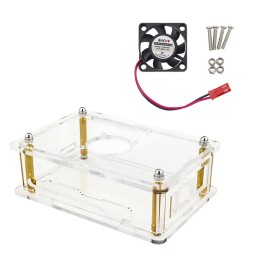 For Orange Pi Acrylic Enclosure Clear Box Protective Shell Cover + Cooling Fan for Orange Pi 5
