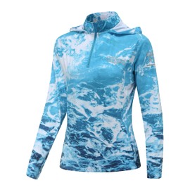 Riverruns Women's Performance Fishing Hoodie Long Sleeve UPF50+ Lightweight for Hiking Fishing Outdoor (Spray CamoBlue, L)
