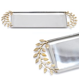 Large Decorative Black & Gold Ginkgo Leaf Tray for Serving Fruits, Appetizers - 2 Tier Centerpiece Home Decor Elegant Serveware Charchuterie Catch All Perfect for Entertaining, Wedding Gifts 11.5x13