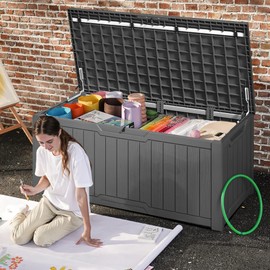 DWVO 120 Gallon Outdoor Storage Deck Box, Weather-Resistant Resin, Versatile for Patio Furnishings, Outdoor Cushions, Garden Tools, and Sports/Pool Gear (Dark Gray)