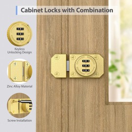 Keyless Cabinet Lock, Mechanical Rotary 3-Digit Combination Door Lock, Zinc Alloy Drawer Lock with Screws for One-Way Door, Barn Door, Cabinet, Closet Door Lock, Drawer, Liquor Cabinet (1, Gold)