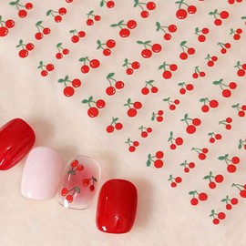 Cherry Nail Stickers for Nail Art 3PCS Summer Fruit Cherry Nail Art Stickers Decals 3D Self-Adhesive Summer Nail Art Decorations Supplies Summer Cherry Nail Design Manicure Accessories for Women Girls