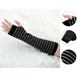 sourcing map Lady Fingerless Stripes Prints Fabric Arm Long Gloves Warmers Pair Gray Black 30 x 9cm/ 12 x 3.5 Inches(L*W)