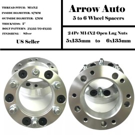 ARROW 4PC 5x135mm TO 6X135mm Wheel Spacers Ford F-150 Expedition Navigator 2" Thick