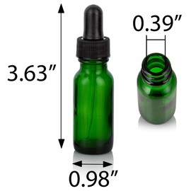 0.5 oz / 15 ml Green Glass Boston Round Bottle with Black Dropper (24 pack) + Funnel