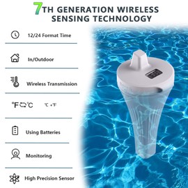 2025 New Digital Pool Thermometer Floating Easy Read, IPX8 Swimming Thermometer Wireless,Water Temperature with LCD Display, Outdoor Floating Thermometers for Bath Pool Hot Tubs Fish Tank with 2m Rope
