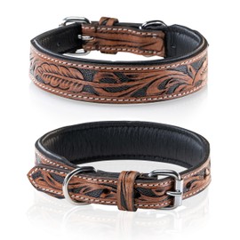 Jack & Russell Unique Leather Dog Collar, Hand-Carved and Padded, Buffalo Leather Dog Collar, Solitaire Dog Collar (XL/48-58 cm)