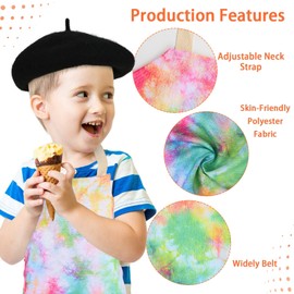 Matiniy 6 Pcs Artist Costume Accessories Set Black Beret Hat,Colorful Footprint Apron,Painting Brush and Drawing Board Set (Tie-dye)