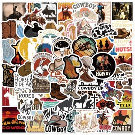 60PCS Cowboy Stickers - Waterproof PVC Vinyl Decals | Reusable, Residue-Free Western Theme for Water Bottles, Laptops, Luggage, Guitar, Skateboard | DIY Gift for Kids, Teens, Adults (Country Style)