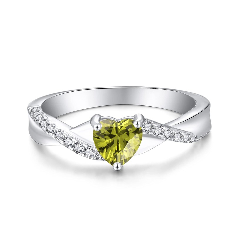 YL Engagement Ring Heart 925 Sterling Silver 12 Birthstone Cubic