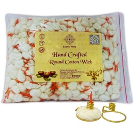 Exotic Veda Organic Round Cotton Oil Lamp Wicks Natural Non-Toxic Biodegradable Handspun Wicks for Oil Lamp Eco-Friendly Cotton Batti for Diya Spiritual Use with Two Brass Wick Holder(Pack of 250)