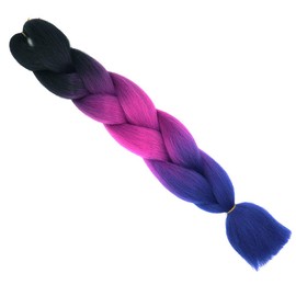 24 Inch Braids Extensions, Jumbo Braids, Synthetic Hair, 1 Bundles, Kanekalon Synthetic Crochet Hair, Braiding Hair, Afro Box Braiding (Black and Fuchsia and Blue Purple)