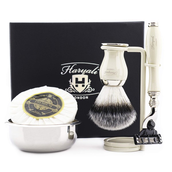 Premium shaving kit with razor, shaving bowl, stand and shaving brush set for men, classic shave