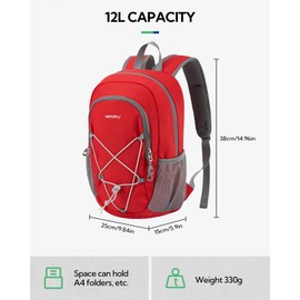 Waterfly Small Hiking Backpack 12L: Mini Lightweight Sport Rucksack with Chest Strap Daypack Compact Day Bag for Outdoor Travel Walking Camping Cycling Climbing Women Men Teenagers