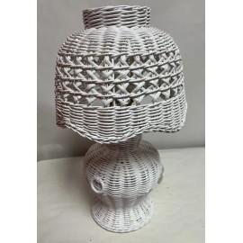 Unbranded White Table Scalloped Wicker Lamp 14"