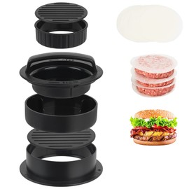 FOCCTS 3 in 1 Hamburger Press, Hamburger Press Patty Maker, Non-Stick Burger Press Patty Maker with Burger Paper for Burgers, Sliders, Regular Beef Burger, Stuffed Hamburger Maker