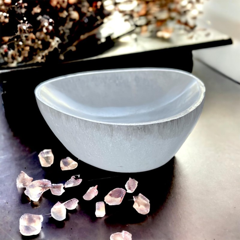 4All Selenite Oval Bowl Handmade Natural White Charging Selenite Crystal