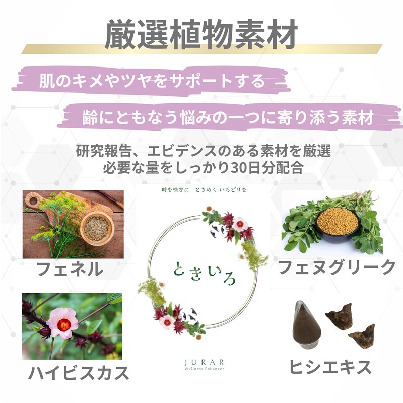 糖化ケアサプリ ときいろ｜肌・髪のエイジングサポート ポリフェノール｜スキンケア｜ヘアケア｜30日分30錠｜JURARサプリ | "糖化 サプリ"