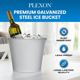 PLEXON Galvanized Metal Ice Bucket for Parties Coctail Bar Restaurant - Drink Beer Champagne Bucket with Handle, Beverage Chiller Cooler Small 1.3 Gallon,Gray, Set of 2