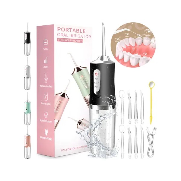 Irrigador Bucal De Dientes Portatil Con 8 Boquillas Y Caja