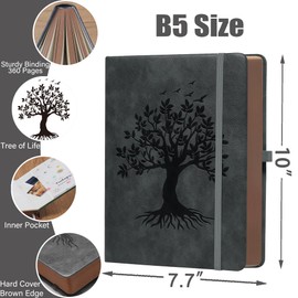 Thick Lined Journal Notebook with Pen, 360 Pages 100gsm Paper, Brown Sprayed Edge, Journal for Writing B5 Ruled Notebook ,Leather Hardcover,Perfect for Work, Office or School, 7.8'' x 10'' Dark Grey