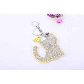Gifts UK® Cute Kitten Cats Leather Crystal Diamante Rhinestone Bag Charms Handbag Keyrings Pendant Key Chain *UK Stock* (White Cat)