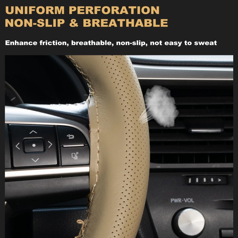 XUKEY Beige Leather DIY Car Steering Wheel Cover Breathable Non-slip