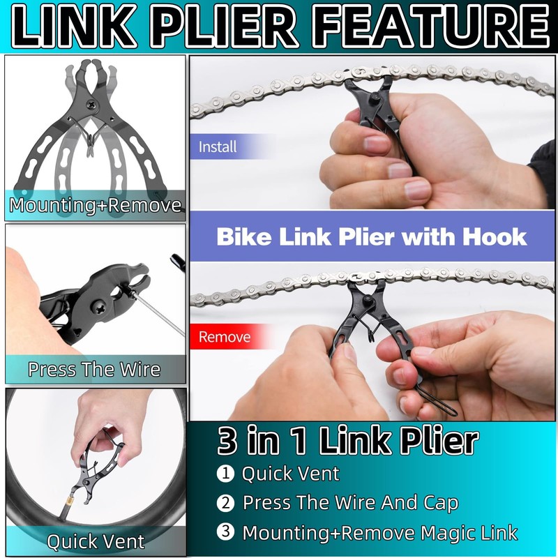 Bike Chain Tool 3 Pcs, Bicycle Link Plier + Chain