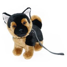 tachi Standing Plush Dog Cuddly Toy Shepherd Dog Black Brown Stuffed Animals with Lead 23 cm