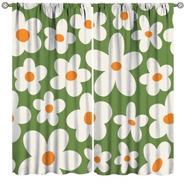ZhiRain 70'S Style Vintage Boho Curtains Retro Groovy Flowers Aesthetic Naive 60'S Mid Century Blackout Rod Pocket Curtains for Bedroom Living Room Decor Window Drapes 2 Panel Set 42x63in