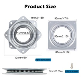 4 pcs Square Rotating Bearings Plate with Screws 4 Inches Lazy Susan Turntable Swivel Plate 360 Degrees Rotating Tray for TV Desk Table Bar Chair Stool