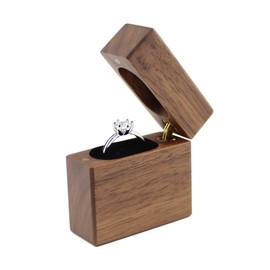 DSHOM Wooden Slim Proposal Engagement Ring Box, Walnut Flip Lid Ring Box for Proposal Wedding Ring Storage