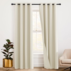 RYB HOME Soundproof Divider Curtains for Living Room Window, 3 Layers Energy Smart Window Drapes Totally Blackout Curtain Shade for Dorm Studio Kids Room, W 52 x L 72 inches, Beige, 2 Pcs