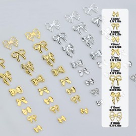 Bow Nail Charms, Pack of 300 Gold Silver 3D Bows Nails Charm, Metal Alloy Bow Knot Bow Nail Gemstones Nail Accessories for Nail Design Decorations DIY Crafts Jewellery Accessories