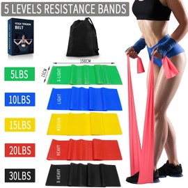 Resistance Bands Set, 5 Pcs Exercise Bands, Elastic Stretch Bands for Physical Therapy, Strength Training, Yoga, Pilates, at-Home or The Gym Workouts (5 PCS)
