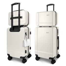 Voytra 2 Piece Carry on Luggage Set, 14 in 20 in Lightweight Hardshell Suitcases with 360 Double Spinner Wheels & TSA Lock for Family Vacation Getaways Double Spinner Wheels White