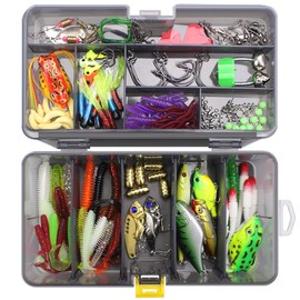 Pure Vie Fishing Topwater Lures Kits Mixed Universal Artificial Soft Baits Tackle Including Crankbaits, Spinnerbaits, Plastic Worms, Frogs, Hooks, Tackle Box - Freshwater Saltwater Fishing Equipment, 168 Pieces